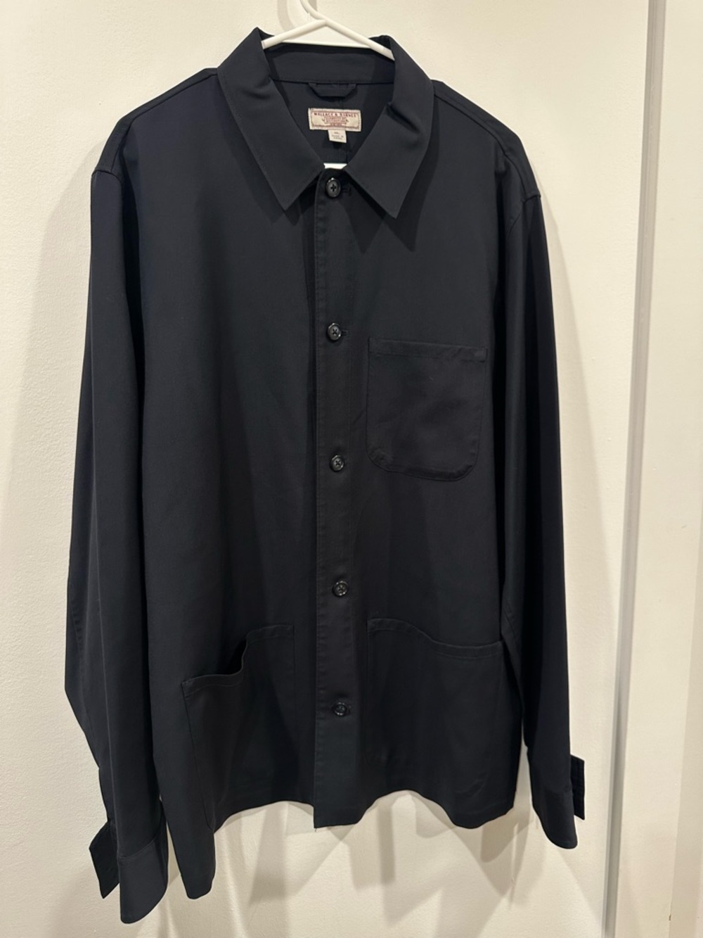 Wallace & Barnes Mens 48L Shirt Navy Blue Wool Button Up Comero